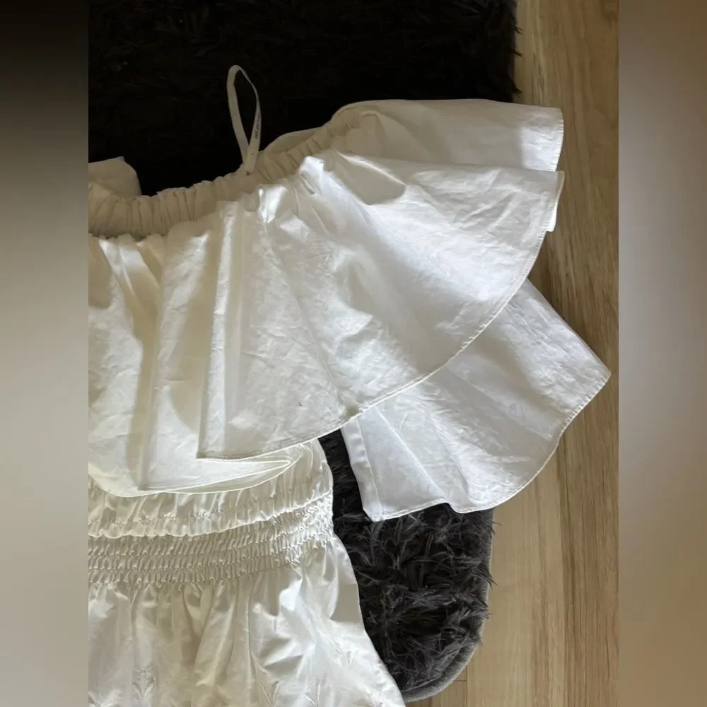 Self-Portrait Off Shoulder Cotton Broderie Tunic Dress